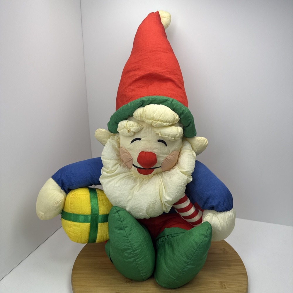 Vintage Nylon Christmas Elf Sitting Plush Stuffed Parachute Fabric 21"